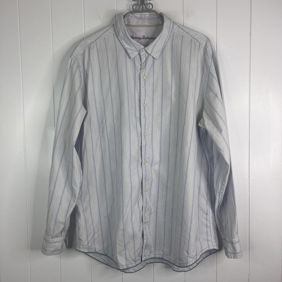 Tommy Bahama White Button Down Paisley with Blue Strips SZ XL - Picture 1 of 8